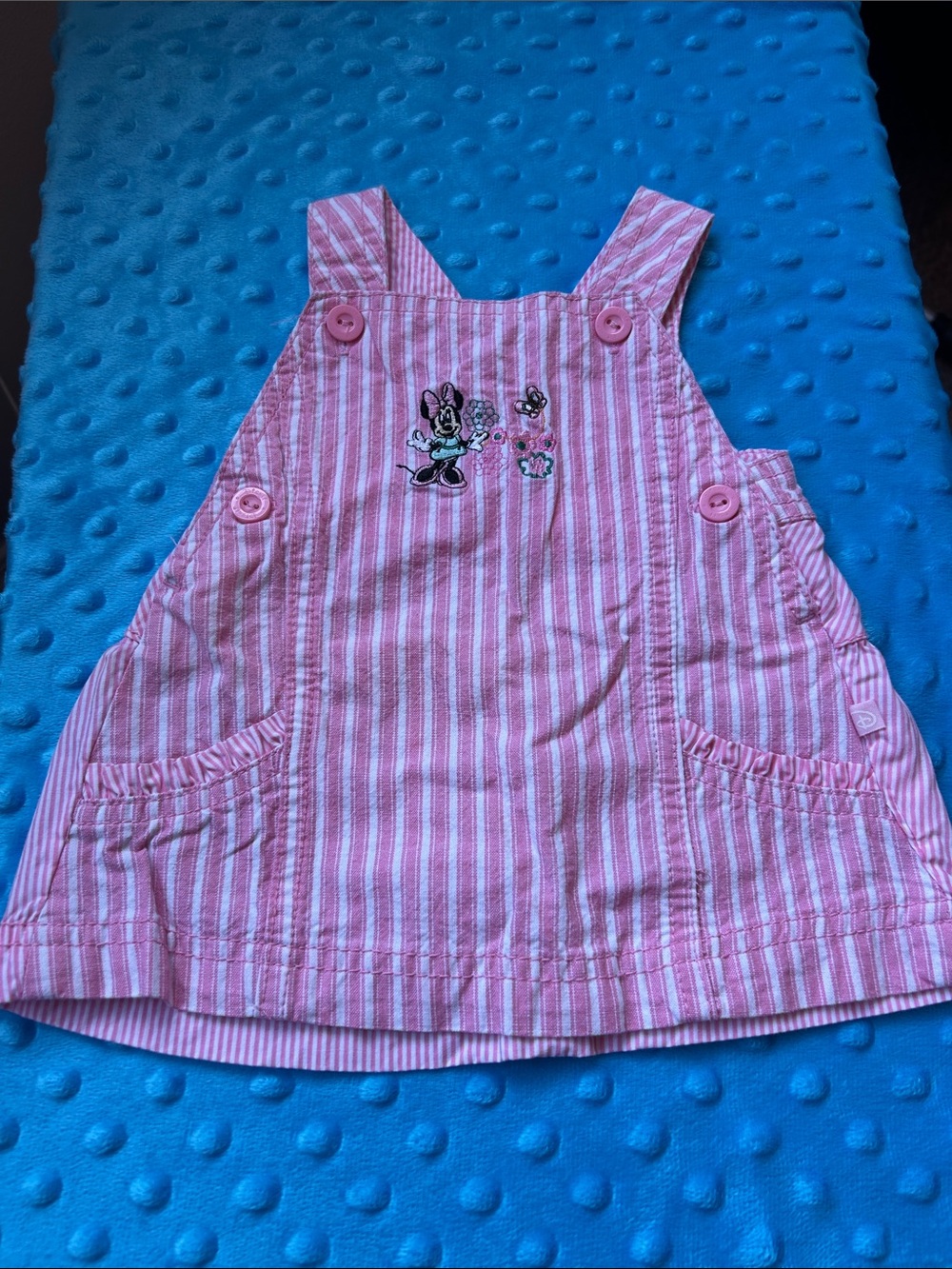 Disney Pink & White Striped Minnie Mouse Overall Dress